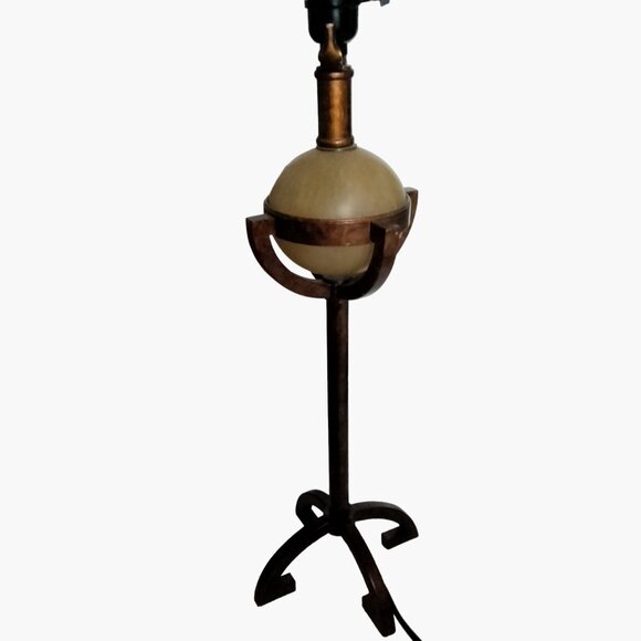 Art Deco Globe Lamp Metal Copper Color Footed - Picture 4 of 11